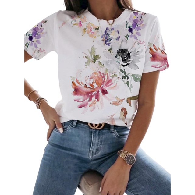 ZHAOCHENG LilyLLL - Blusa informal de manga corta con estampado floral para mujer