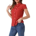 thumbnail image 4 of INSPIRE CHIC Women's Vintage Short Sleeve Tops Button Up Polka Dots Shirt L Red, 4 of 6