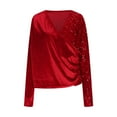 thumbnail image 5 of FNFYFH Womens Velvet Sequin Shirt Slim Fit Deep V Neck Long Sleeve Tops Front Wrap Ruched T-Shirts, 5 of 8