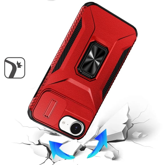 XPM for Apple iPhone 17E /16E Case, Camera Cover with Magnetic Rotation Ring Stand, Military Grade Hybrid Hard TPU Shockproof Phone Case Cover (Red)
