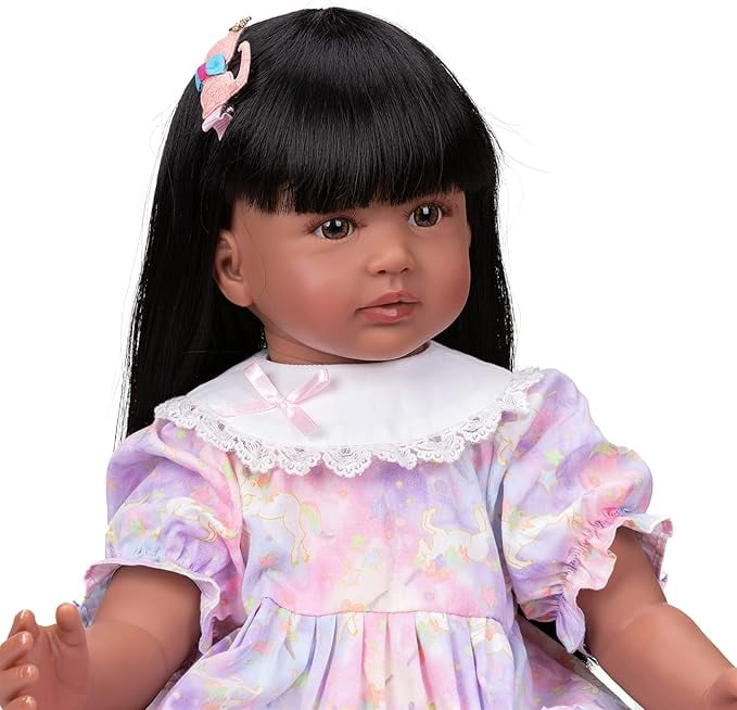 iCradle Finished 24 inch 58cm Lovely Reborn Baby Dolls Girls Toddler Realistic Looking Lifelike Baby Dolls Vinyl Soft Cloth Body Brown Eyes Newborn Babies Xmas Birthday Gift for Kids 3+