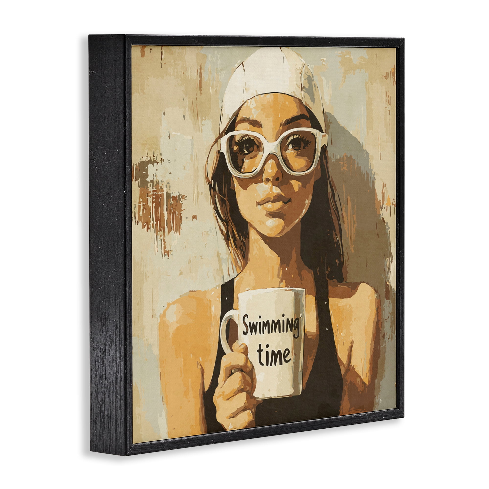 Stupell Industries Swimming Mug Girl Black Framed Giclee Art, design by Layla Oz