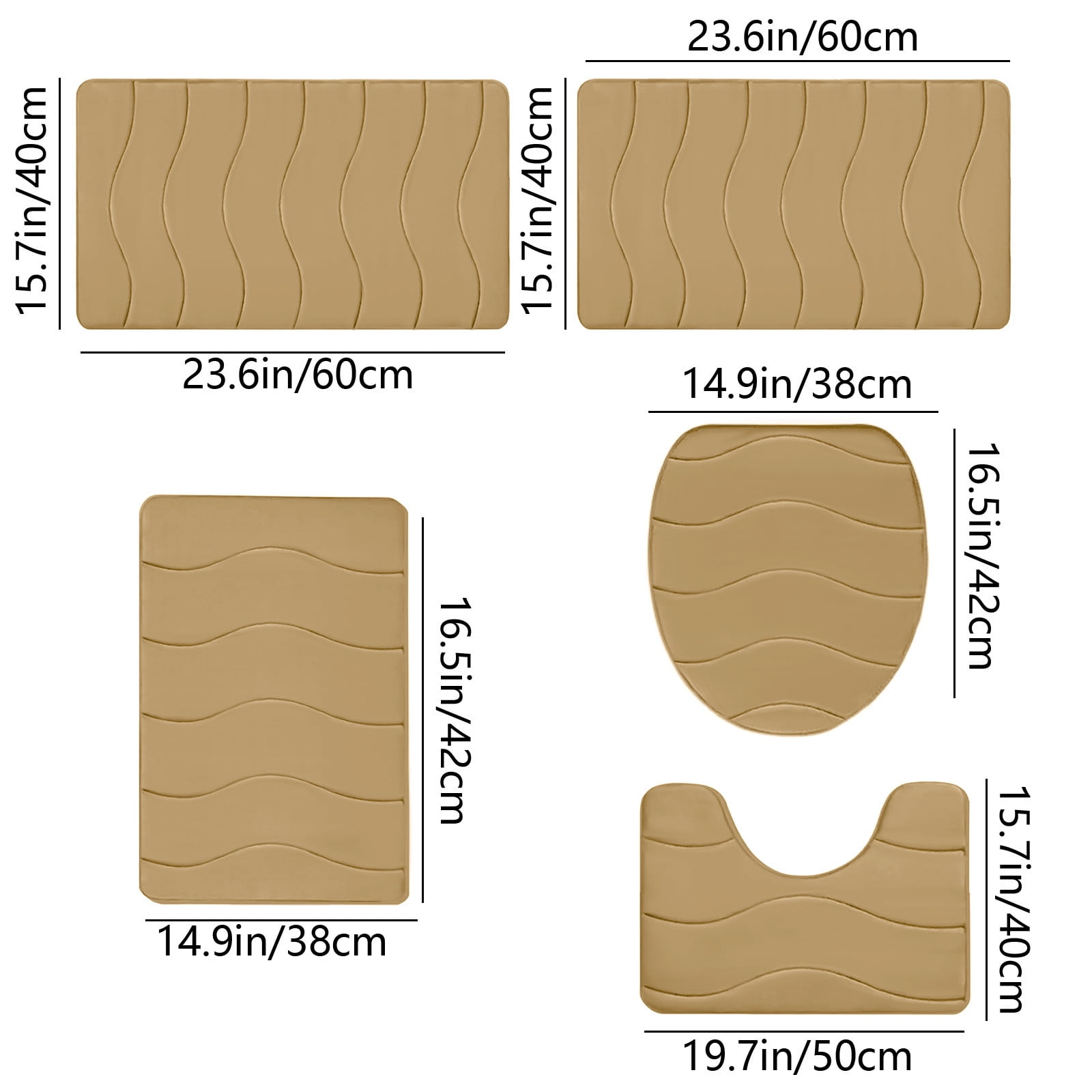 Outoloxit Bathroom Rugs Sets 3 Piece, Foam Bath Mat 5 Set Bathroom Rugs for 5 Pcs Toilet Mats Universal Soft Comfortable Water Absorption Non-Slip Thick Machine Washable Easier to Dry Dark