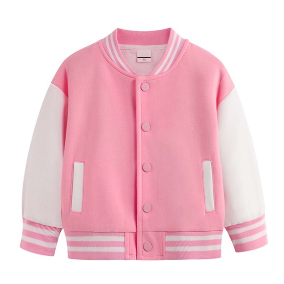 Qopobobo Baseball Jacket Kids Bomber Jacket Kids Varsity Jacket Girls Boys Baseball Jacket Coat School Uniform with Pocket Hot Pink,3-4 Years
