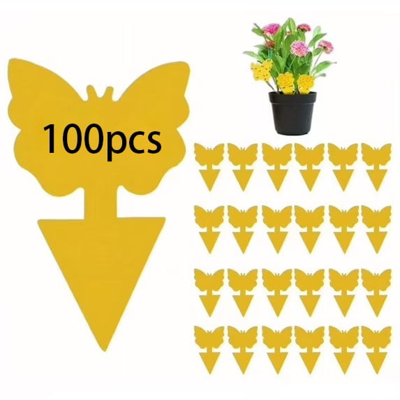 50 Pack Yellow Sticky Traps for Indoor Outdoor House Plant Flying Insect Catcher Like Fungus Gnats, Whiteflies, Aphids, Thrips, Other Flying Plant Insects(Butterfly)