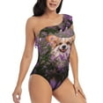 thumbnail image 3 of Honeii Dog in Lavender Flowers for women's one-piece swimsuit featuring a chic one-shoulder design experience elegance and style in the water-Small, 3 of 6
