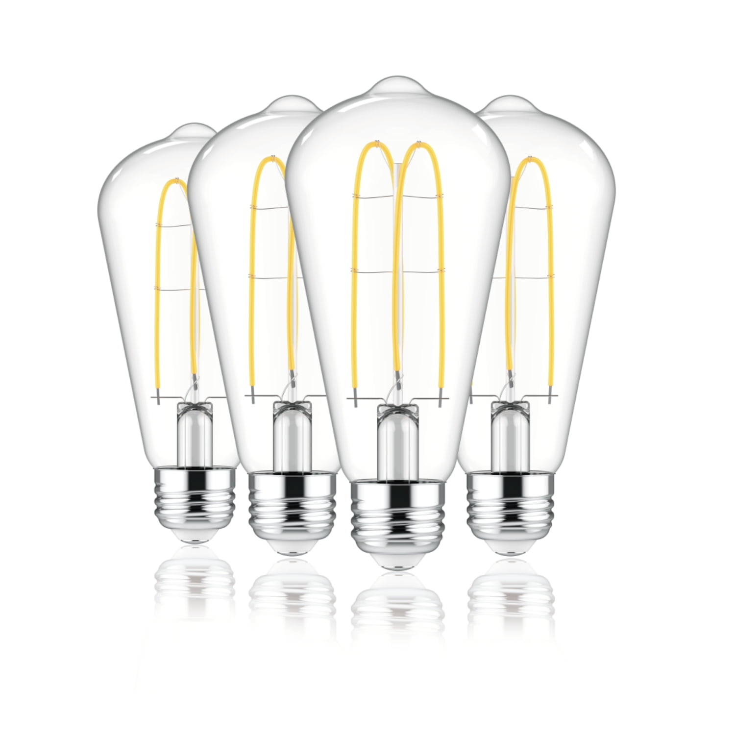 Better Homes & Gardens Vintage LED Light Bulbs, ST19 Filament, 6W (60W Equivalent), Dimmable, E26 Base, Ultra Warm White, 4-Pack