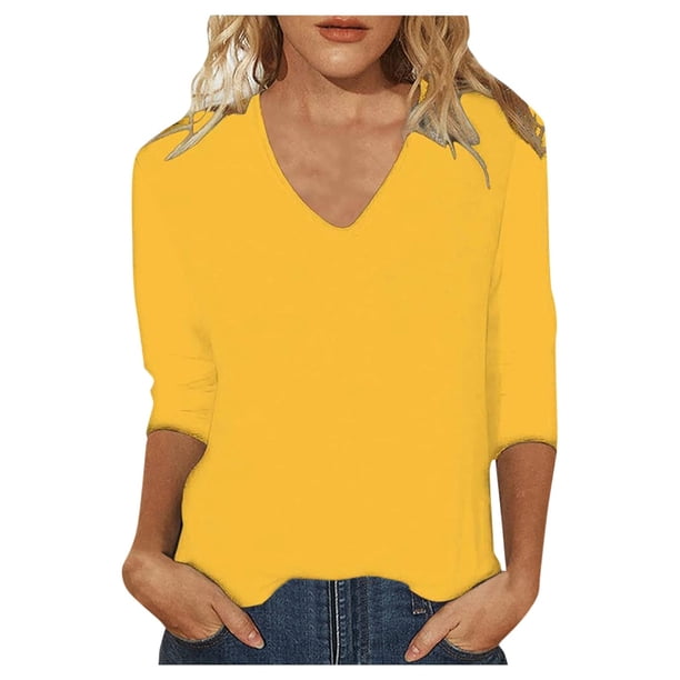 Blusa de mujer con cuello en V y manga 3/4 - 2025 Verano Slim Fit Camisa túnica informal con estampado del Día de San Patricio