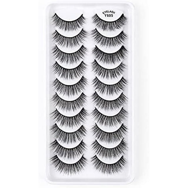 Kit de 10 pares de pestañas postizas, pestañas postizas 3D, pestañas largas naturales y esponjosas, pestañas postizas de banda suave reutilizables, extensión de pestañas de maquillaje negro de lujo