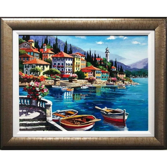 Anatoly Metlan "Boats on a Lake" Framed Hand Signed & # Embellished Art Generic