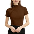 thumbnail image 4 of tarylea Crop Tops pour Femmes Manches Courtes Col Montant Bouton Décor Ajusté Blouse Habillée, 4 of 6