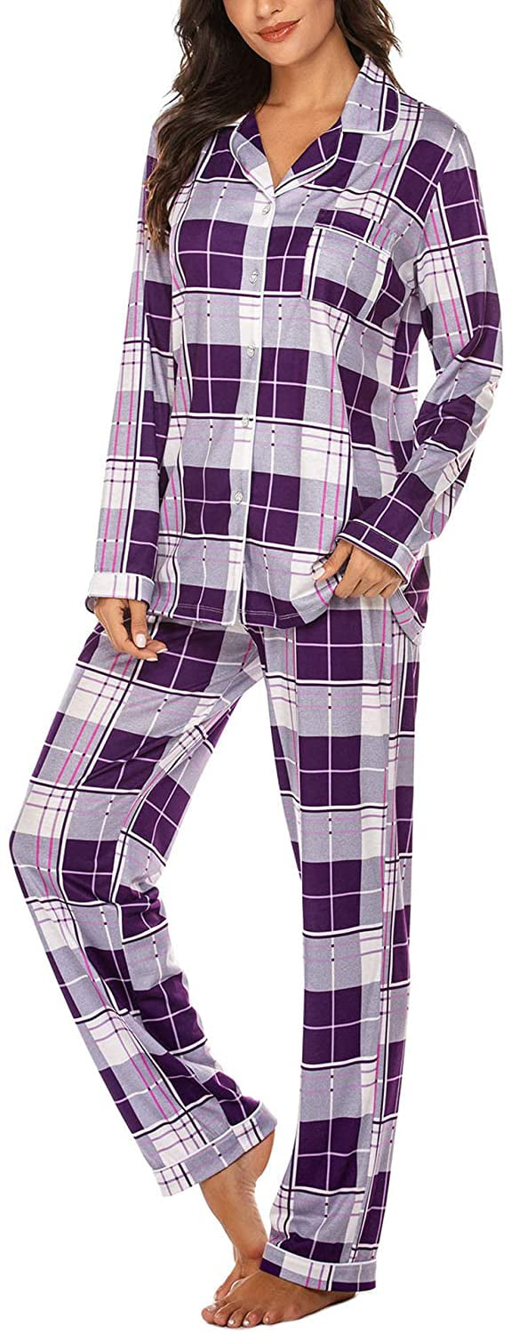 Sleepwear For Women Long Sleeve Pajamas Set Button Down Classic