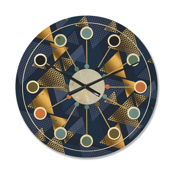 Designart 'Retro Luxury Waves In Blue and Gold IX' Mid-Century Modern Wood Wall Clock