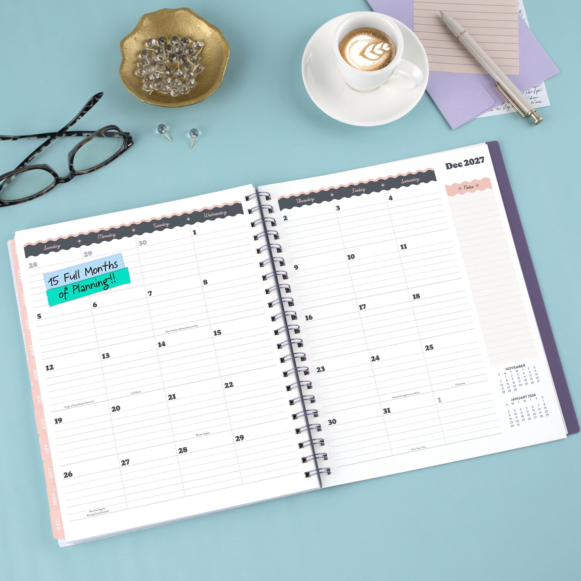 CatCoq for Mead 2027 Weekly Monthly Planner Retro Flower Large 8 12 x 11 -