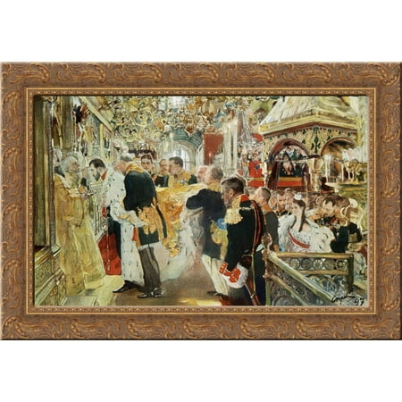 Coronation of the Emperor Nicholas II in The Uspensky Cathedral 24x18 Gold Ornate Wood Framed Canvas Art by Valentin Serov