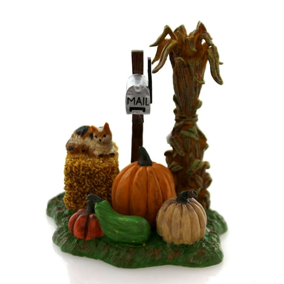 Department 56 Accessory Harvest Mailbox Resin Halloween Fall Corn Husk Cat 53169