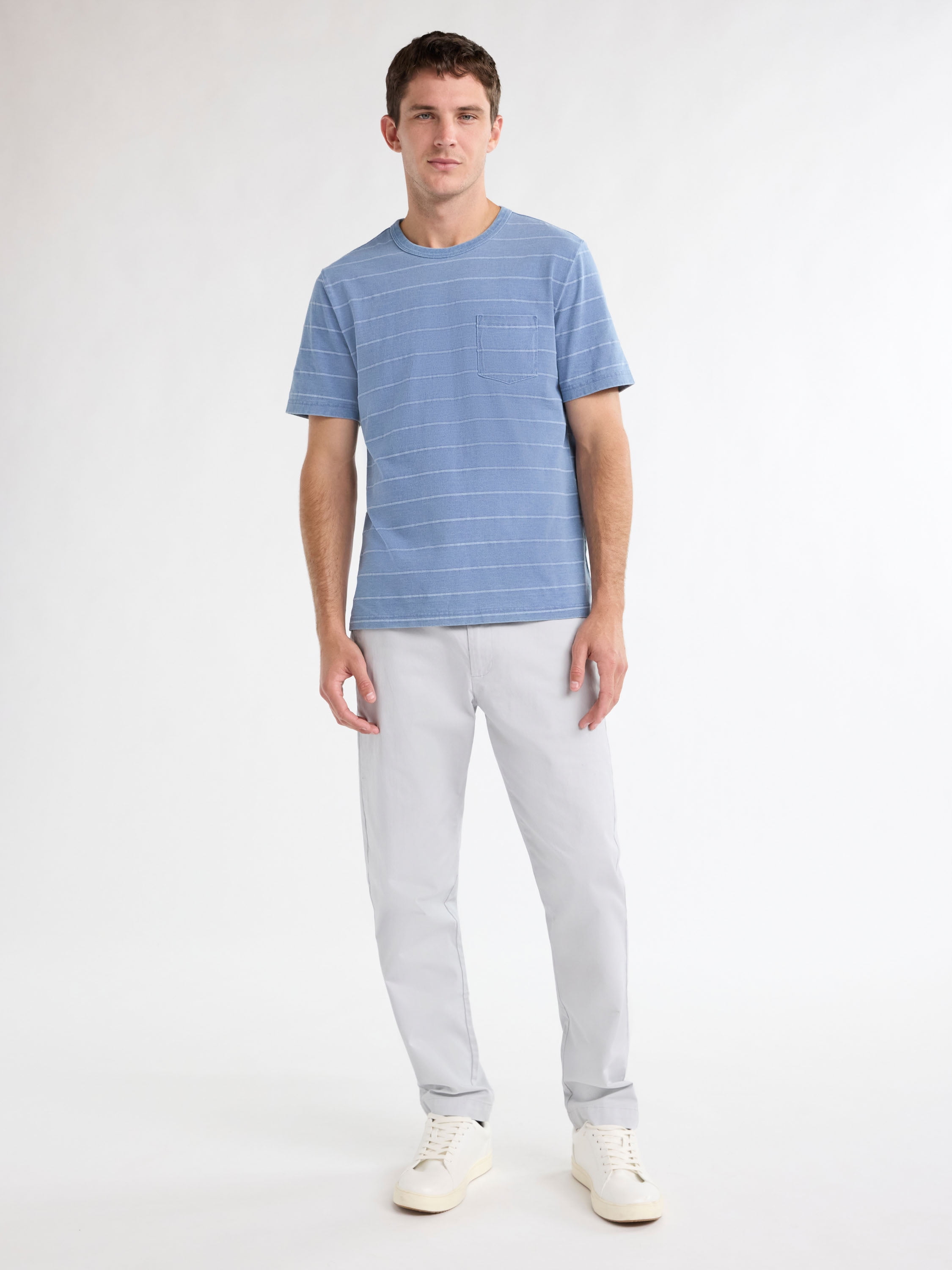 Free Assembly Men's Jacquard Stripe Pocket Tee with Short Sleeves, Sizes S-3XL