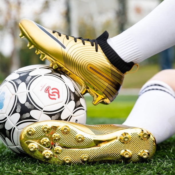 Fenlogft Men's Soccer Cleats High-Top Molded Cleats, Gold, 5.5
