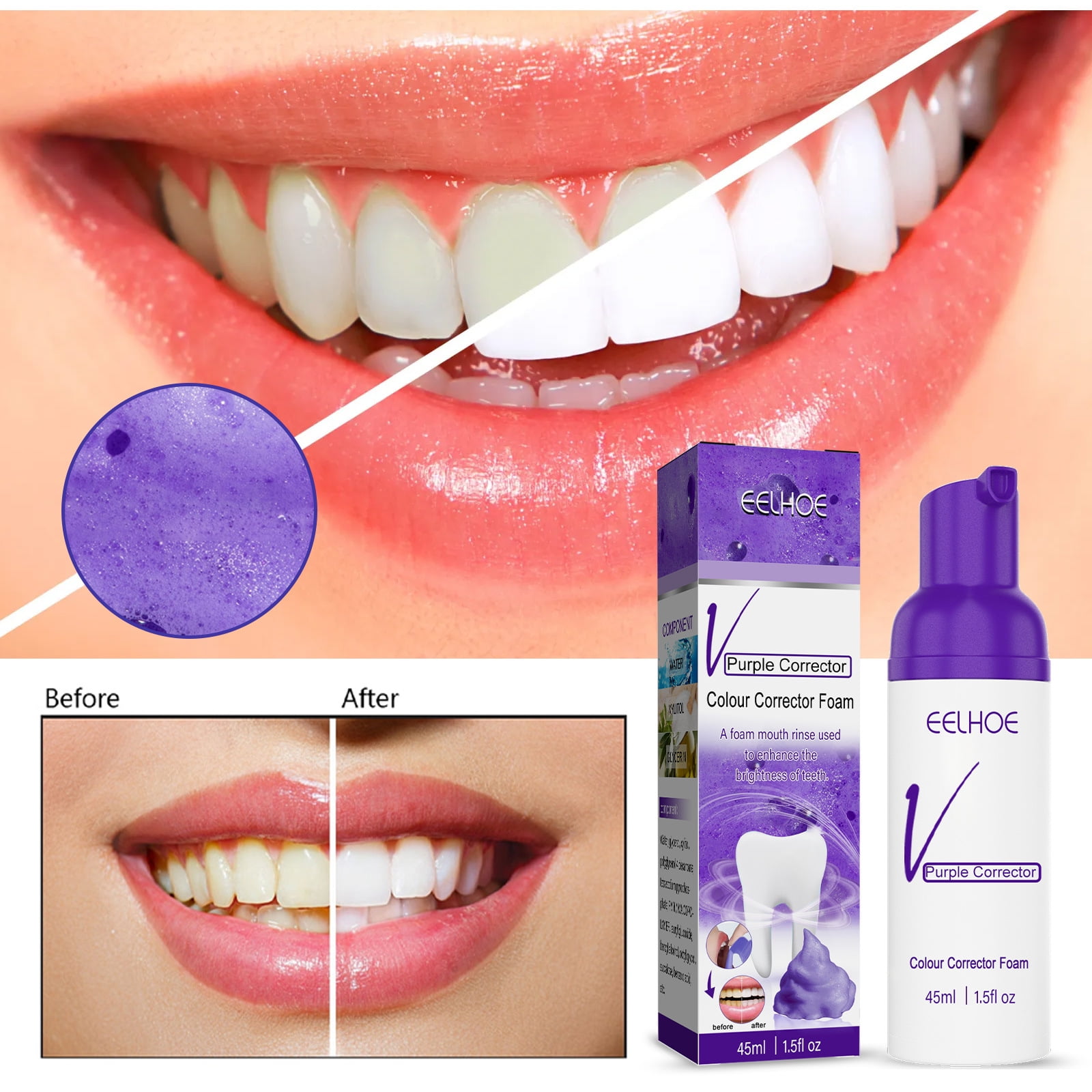 Hopet Purple Toothpaste for Teeth Whitening, Purple Whitening Foam ...