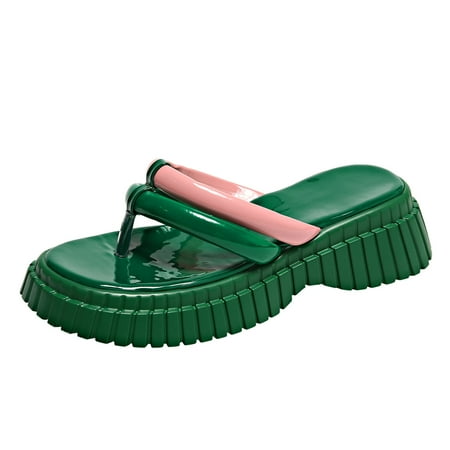 

OJSFQUFP Women Shoes Casual Flat Sandals for Women Flip Flops for Women with Thick Soles Summer New Non Slip Beach Sandals Soft Slippers for Women Green 39