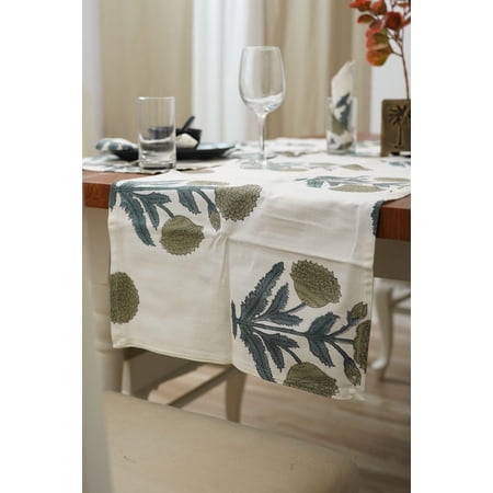 Fabdivine 13X19 Inch Boho Accent Thick Cotton White Placemat, Floral Print, (Badsha, Gray) {Set of 4}
