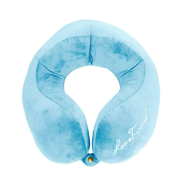 Portable Travel Pillow, Sky Blue Memory Foam with Ergonomic Design, Full Neck Support & Machine Washable Cover for Seamless Journeys