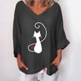 thumbnail image 2 of IROINNID Reduced Plus Size Shirts for Women Cotton Shirts for Women Daily Printed V- Neck Three Quarter Sleeve T-shirt Blouse Loose Tops,Black, 2 of 5