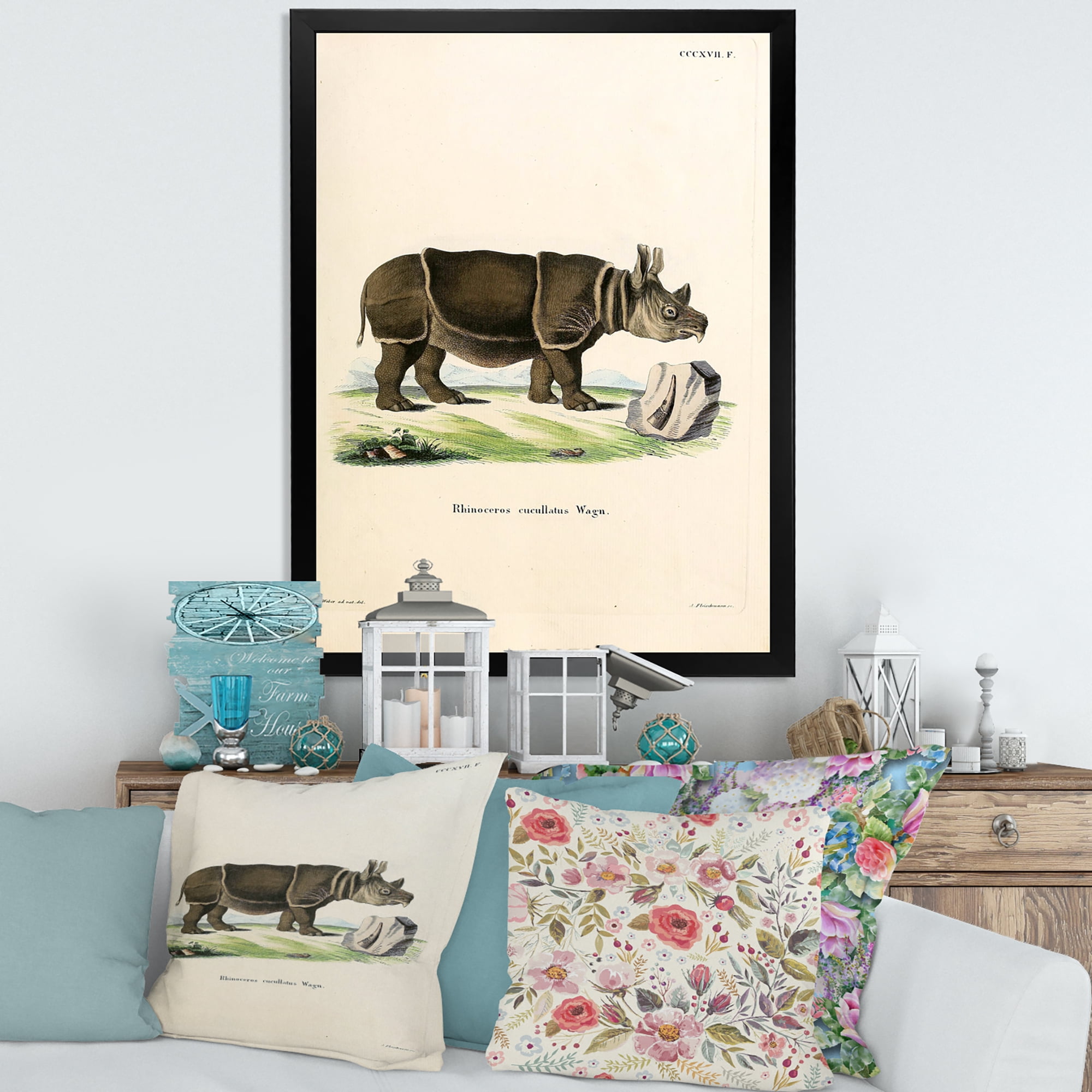 Designart 'Ancient Rhinoceros' Farmhouse Framed Art Print