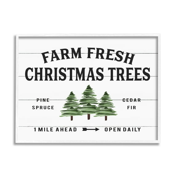 Stupell Industries White Planked Look Holiday Farm Fresh Christmas Trees Spruce and Fir Graphic Art White Framed Art Print Wall Art, 11x14, by Lettered and Lined