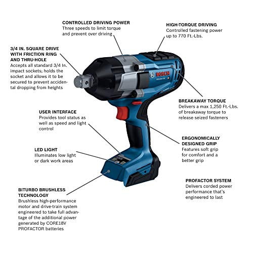 Bosch PROFACTOR GDS18V 740N 18V Cordless 1 2 In. Impact Wrench