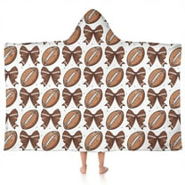 Brown Footballs and Bows Pattern Hooded Bath Towel，50"x30" for Ages 3 To 12 Kids, Quick Dry Lightweight Soft Microfiber Hood Beach Towel Cover Up for Kids