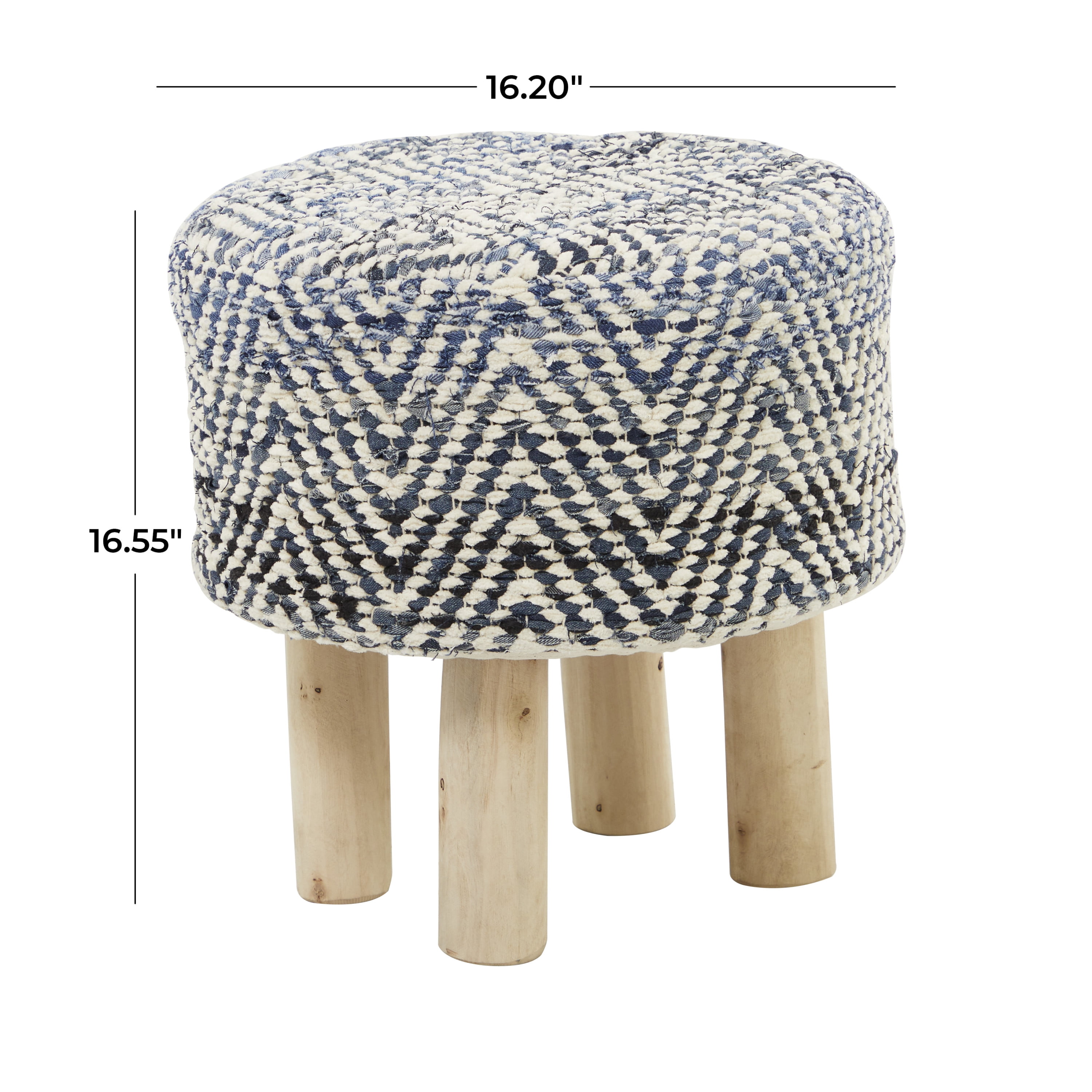DecMode Cotton Chevron Stool with Wood Legs, Blue