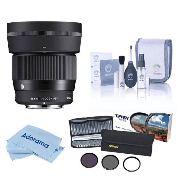 Sigma 56mm f/1.4 DC DN Contemporary Lens for Micro Four Thirds, Bundle with 55mm Essential Filter Kit, Cleaning Kit and Cleaning Cloth