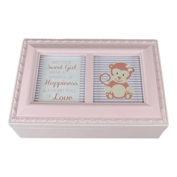 Sweet Girl Happiness And Love Baby Shower Pink Burlwood Musical Trinket Box