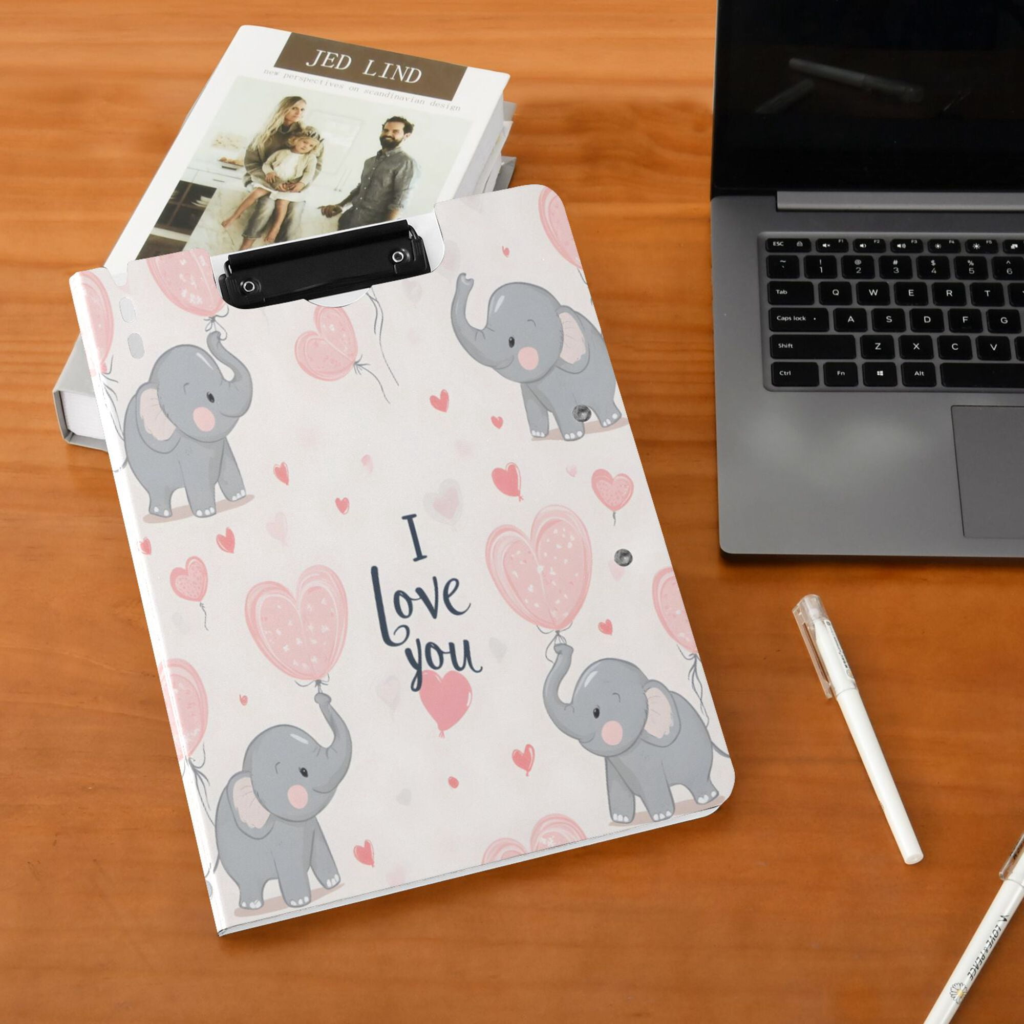 FORMRS A4 Clipboard Folder with Pen Holder Horizontal Foldable School Office Binder, Cute Elephant