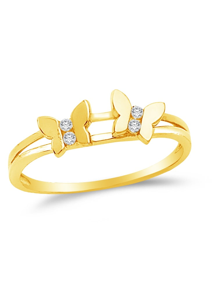 8 Jewel Tie Solid 14k Yellow Gold Cubic Zirconia CZ Fancy Fashion Butterfly Ring Size