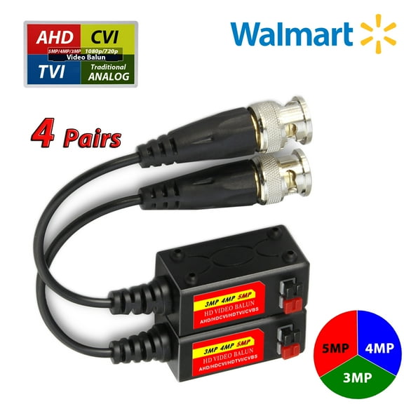 Evertech 4 Pairs (8 Pcs) Tool Less Megapixel Passive Video Balun UTP Cat5 / Cat6 CCTV via Network Cabling