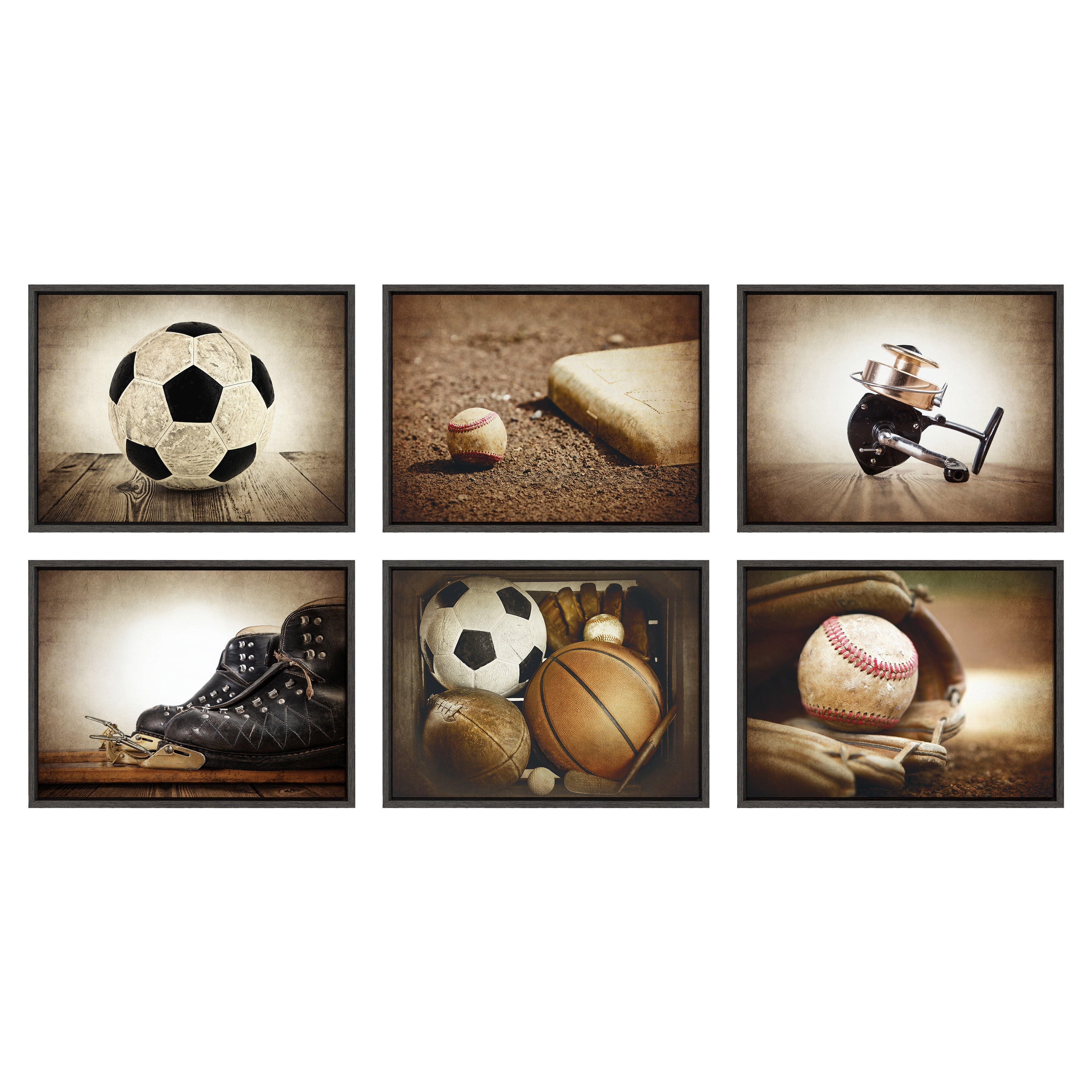 DesignOvation Sylvie Baseball Glove at Home Plate Framed Canvas By Shawn St. Peter, 18x24 Dark Grey, Transitional Sports Wall Decor For Office, Bedroom, Or Living Room