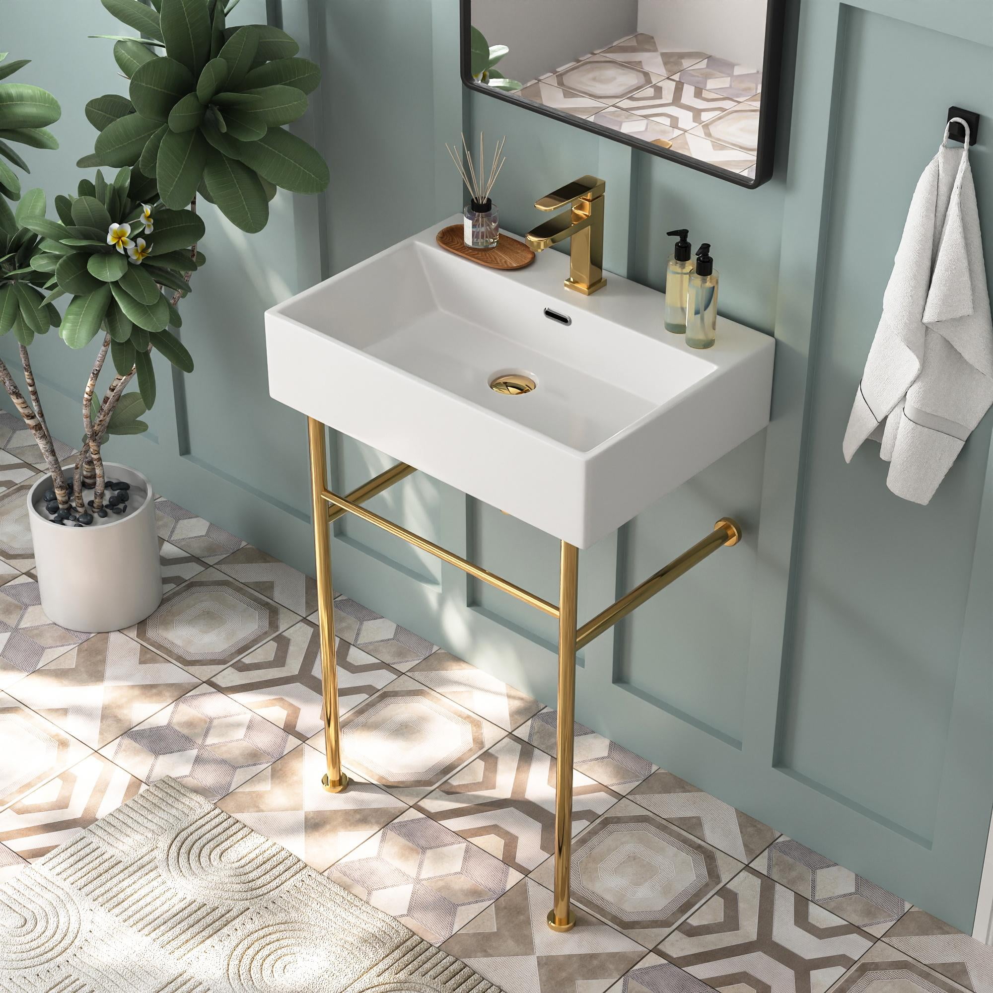 24" White Rectangular Console Bathroom Sink with Overflow
