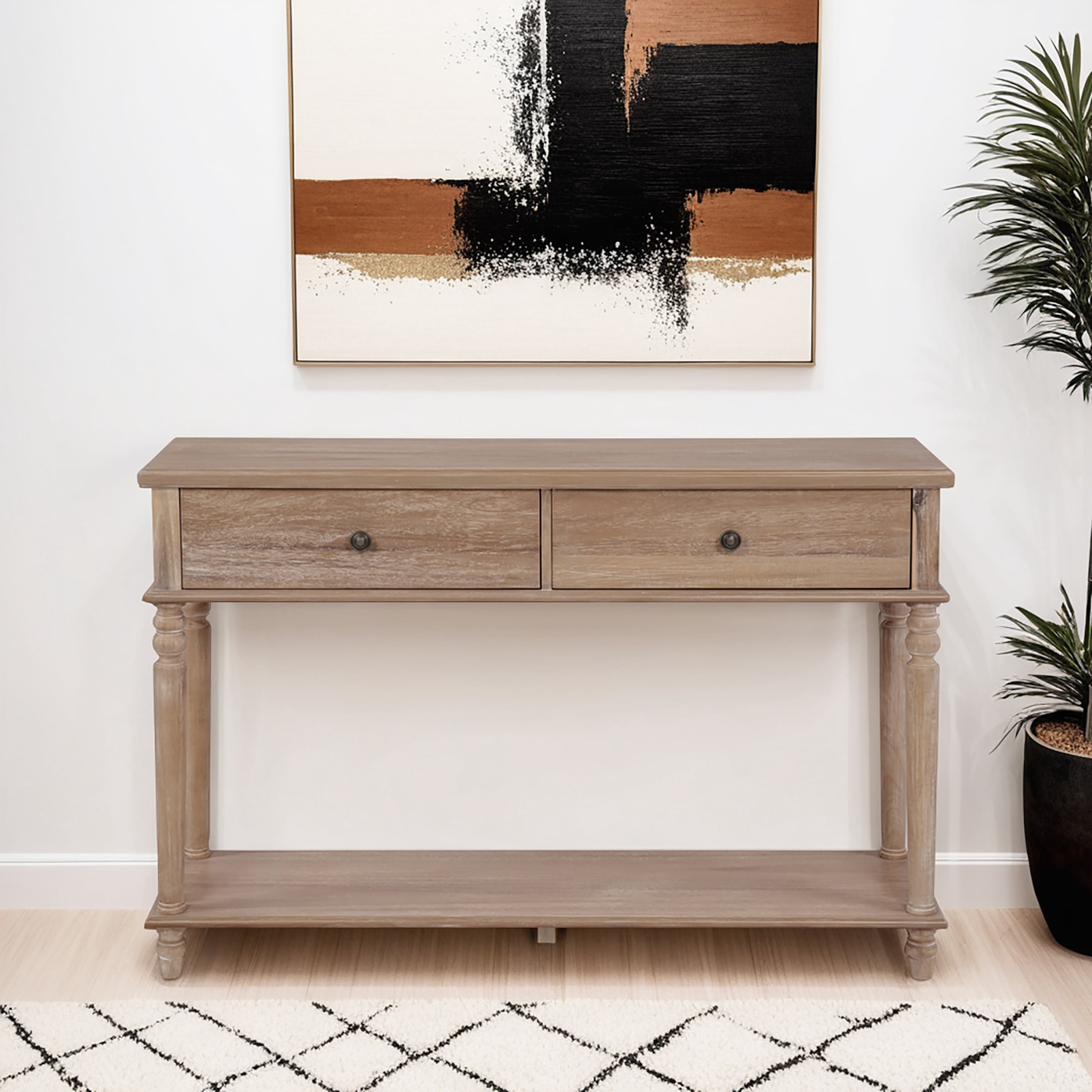 Powell Mcghie Rustic Two Drawer Wood Console Table with Shelf, Natural