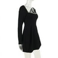 thumbnail image 4 of MIXUE Summer Dresses for Women Solid Color Square Collar Long Sleeve Ruffle Hem Party Club Elegant Mini Dress Beachwear,Black,S, 4 of 9