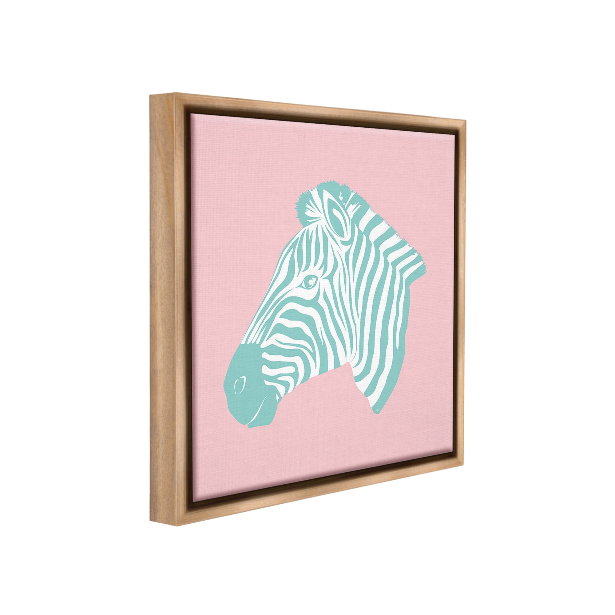 Stupell Industries Pink & Blue Zebra Animals & Insects Painting Brown Floater Framed Canvas Art Print Wall Art, 25 x 25