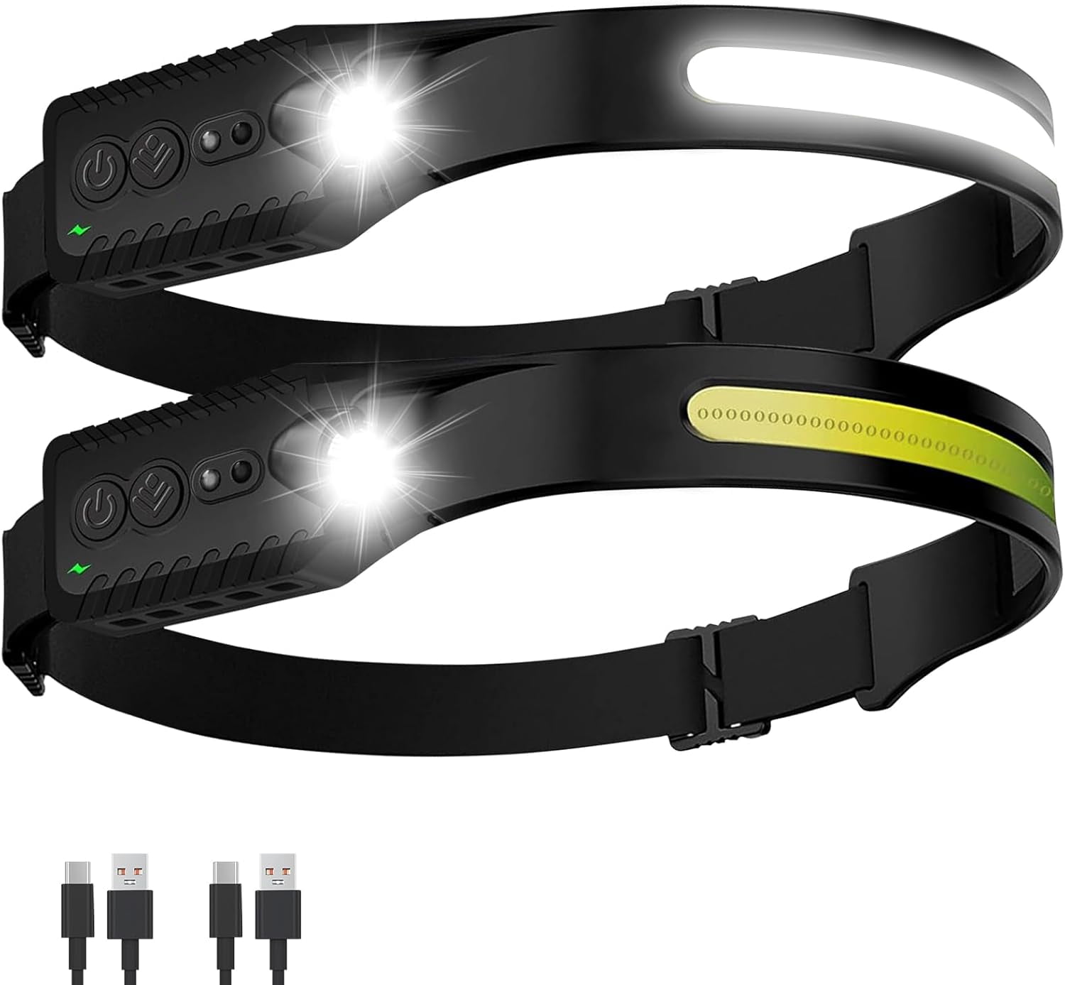 RGHJAR-Headlamp Rechargeable (2-Pack), LED Head Lamp Flashlight, 230° Wide Beam Headband Light, 400 Lumen Super Bright, USB-C Rechargeable Lightweight Headlight for Running, Fishing, Hiking, Camping