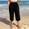 thumbnail image 3 of Womens Plus High Waist Ruffle Wide Leg Capri Pants Smocked Waisted Summer Flowy Casual Cropped Palazzo Pants for Travel Daily Wear,Black,L, 3 of 8