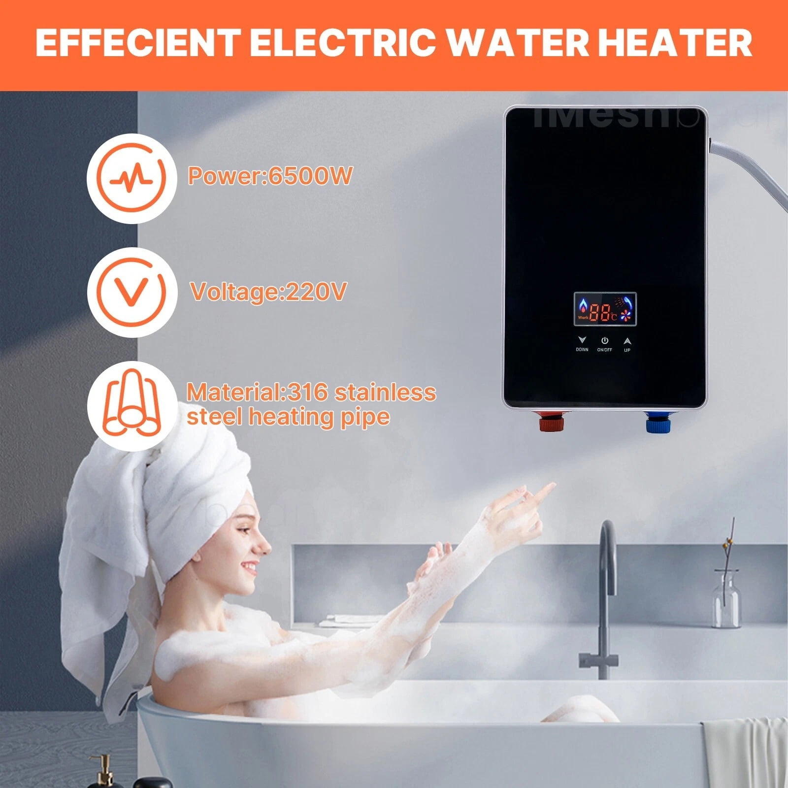 iMeshbean 6500W 220V Tankless Electric Hot Water Heater Instant Boiler On Demand Whole House US