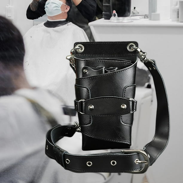 Bolsa para tijeras, correa para el hombro desmontable, bolsa para tijeras para el cabello, bolsillo múltiple Negro Yinane Riñonera con peine para el pelo