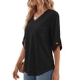 thumbnail image 3 of MOSHU Plus Size V Neck Tops for Women 3/4 Length Sleeve Women Tops Casual Dressy Women Blouses Trendy Tunic Tops, 3 of 9