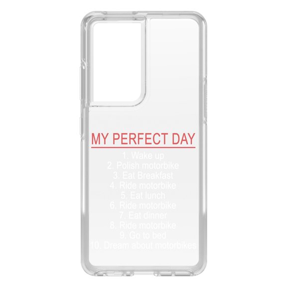 DistinctInk Clear Hybrid Case for Samsung Galaxy S21 Ultra (6.8" Screen) - Motorbike Motorcycle - Tempered Glass Back