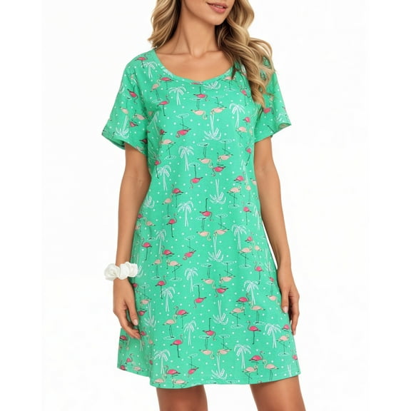 UVN Nightgown for Women Short Sleeve Sleepwear Nightshirt Casual Sleepshirts Loose Print Pajamas Night Dresses