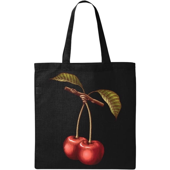 Smartprints Cherry Drawing Vintage Style Tote Bag - Image by Shutterstock, One Size Cotton Canvas Tote Bag